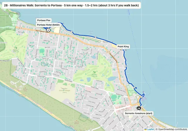 Route map: Millionaires Walk: Sorrento to Portsea