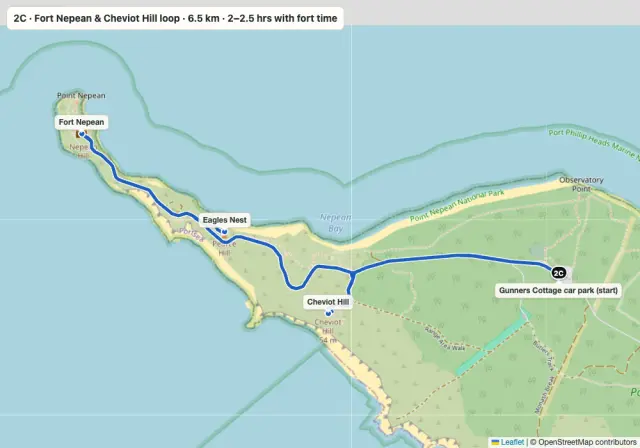 Route map: Fort Nepean & Cheviot Hill loop